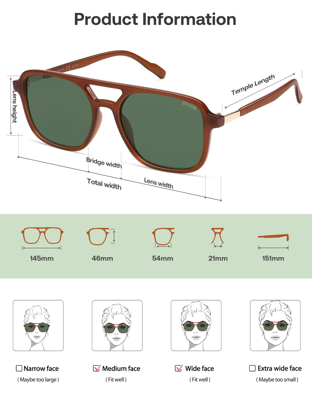 SOJOS Retro Aviator Sunglasses Womens Mens,Trendy Rectangle Shades SJ2202