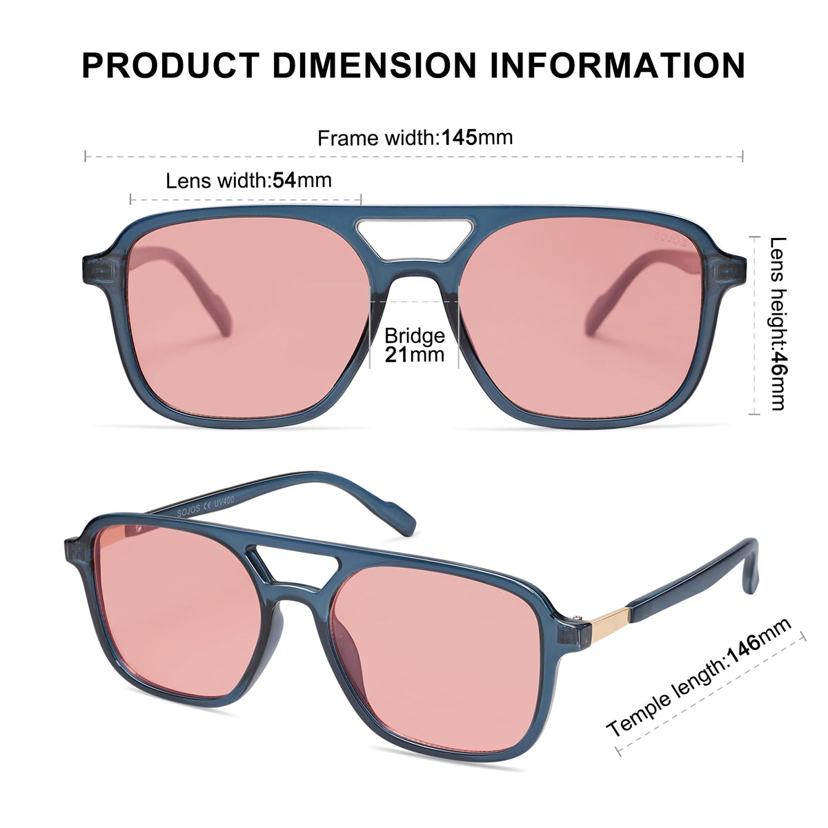 SOJOS Retro Aviator Sunglasses Womens Mens,Trendy Rectangle Shades SJ2202
