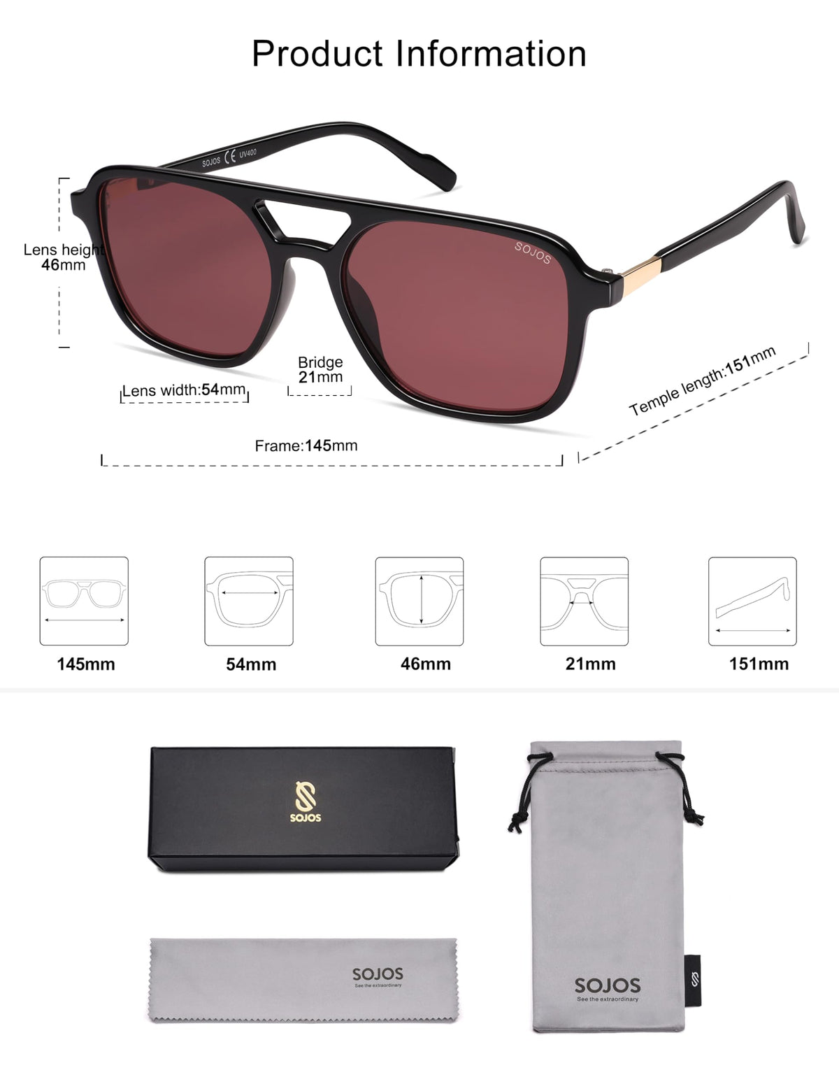 SOJOS Retro Aviator Sunglasses Womens Mens,Trendy Rectangle Shades SJ2202