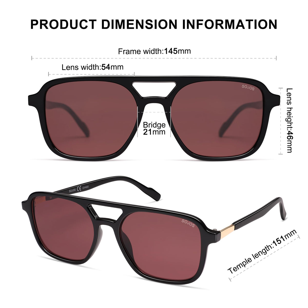 SOJOS Retro Aviator Sunglasses Womens Mens,Trendy Rectangle Shades SJ2202