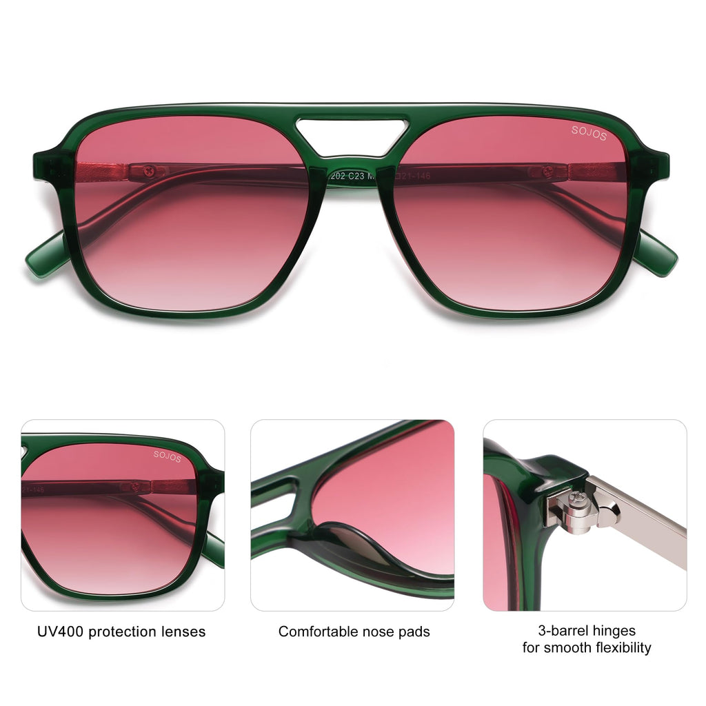 SOJOS Retro Aviator Sunglasses Womens Mens,Trendy Rectangle Shades SJ2202
