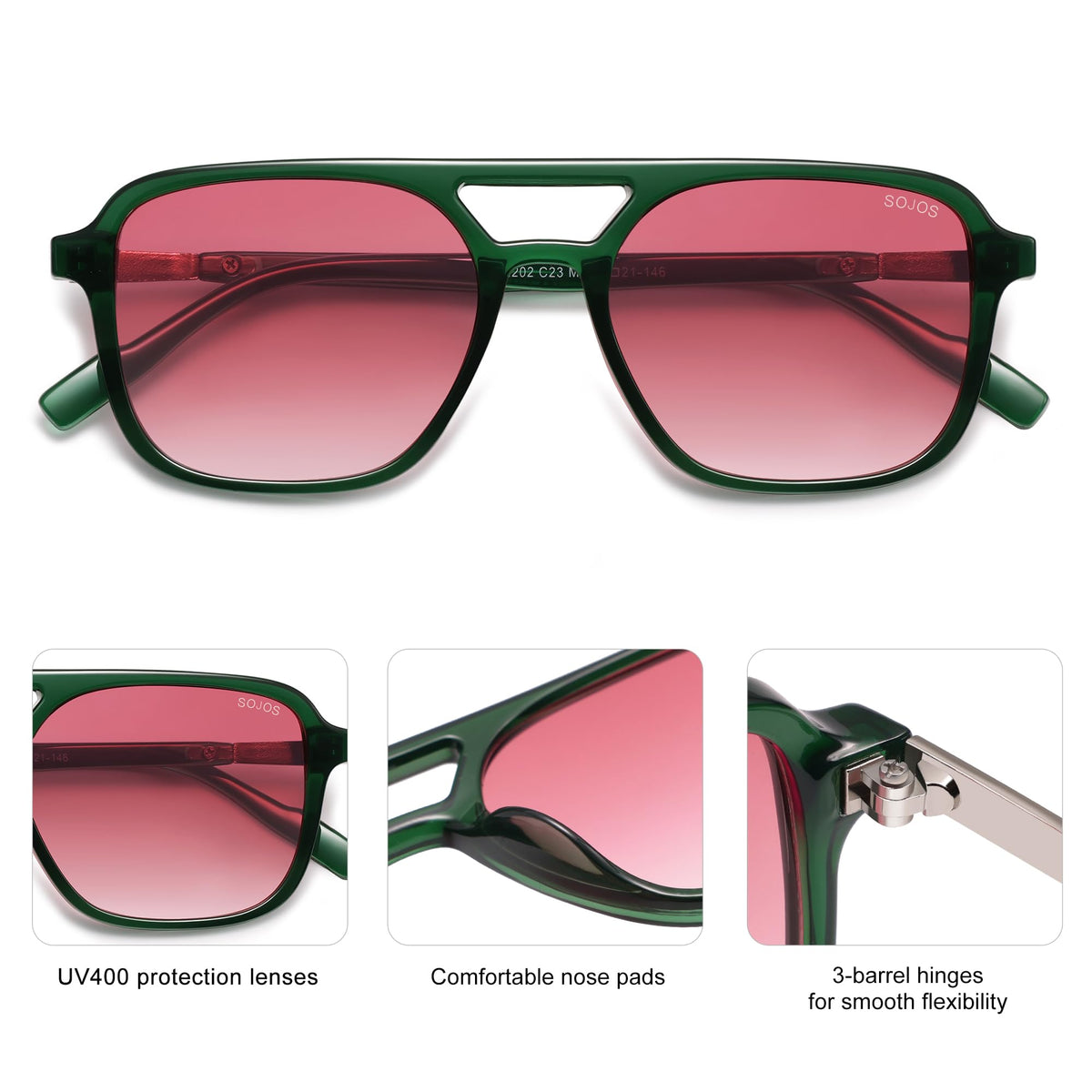 SOJOS Retro Aviator Sunglasses Womens Mens,Trendy Rectangle Shades SJ2202