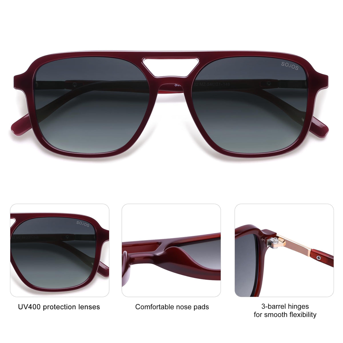 SOJOS Retro Aviator Sunglasses Womens Mens,Trendy Rectangle Shades SJ2202