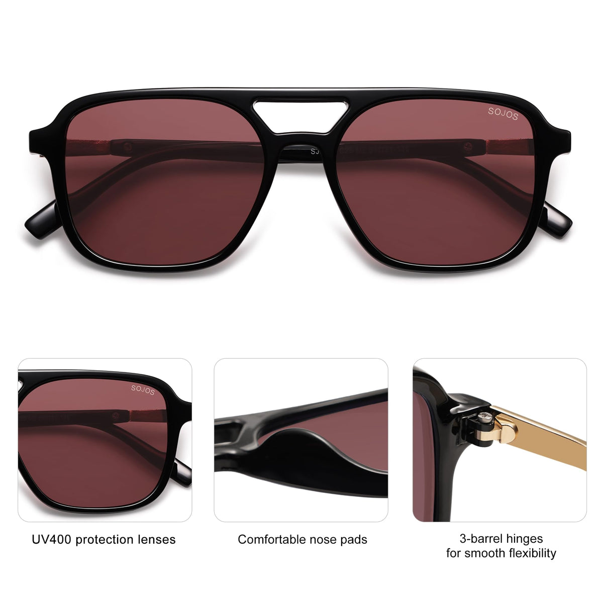 SOJOS Retro Aviator Sunglasses Womens Mens,Trendy Rectangle Shades SJ2202