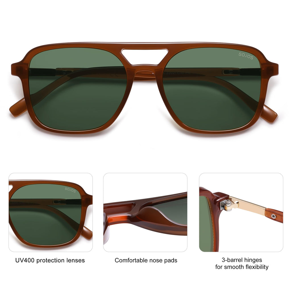 SOJOS Retro Aviator Sunglasses Womens Mens,Trendy Rectangle Shades SJ2202