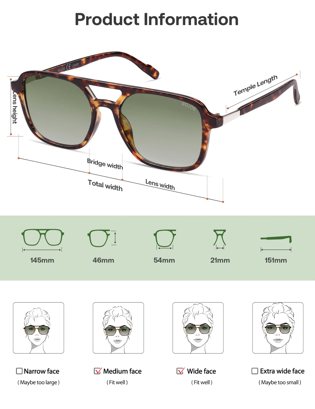 SOJOS Retro Aviator Sunglasses Womens Mens,Trendy Rectangle Shades SJ2202