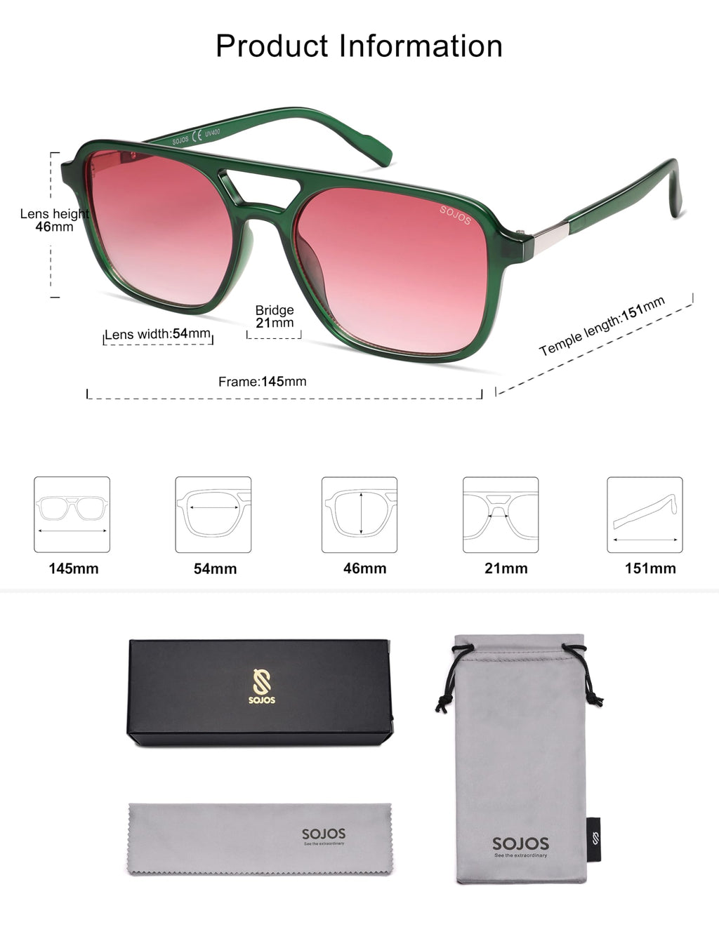 SOJOS Retro Aviator Sunglasses Womens Mens,Trendy Rectangle Shades SJ2202