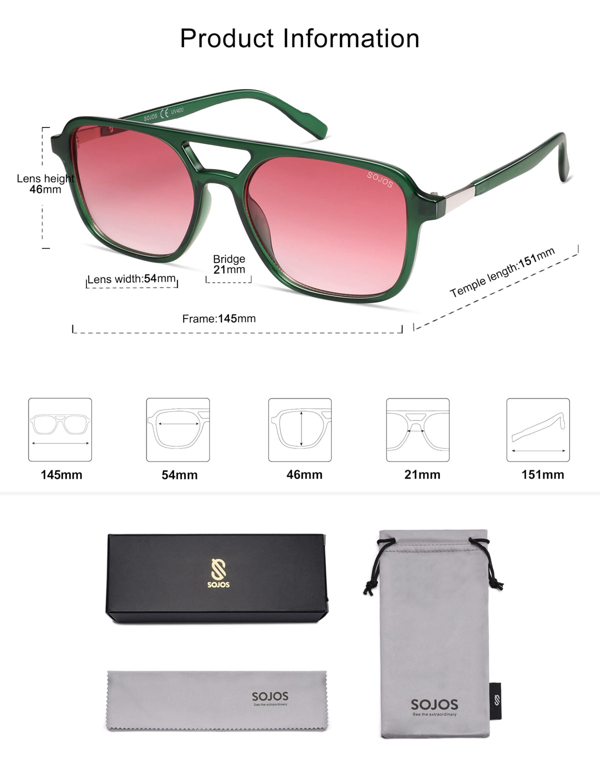 SOJOS Retro Aviator Sunglasses Womens Mens,Trendy Rectangle Shades SJ2202