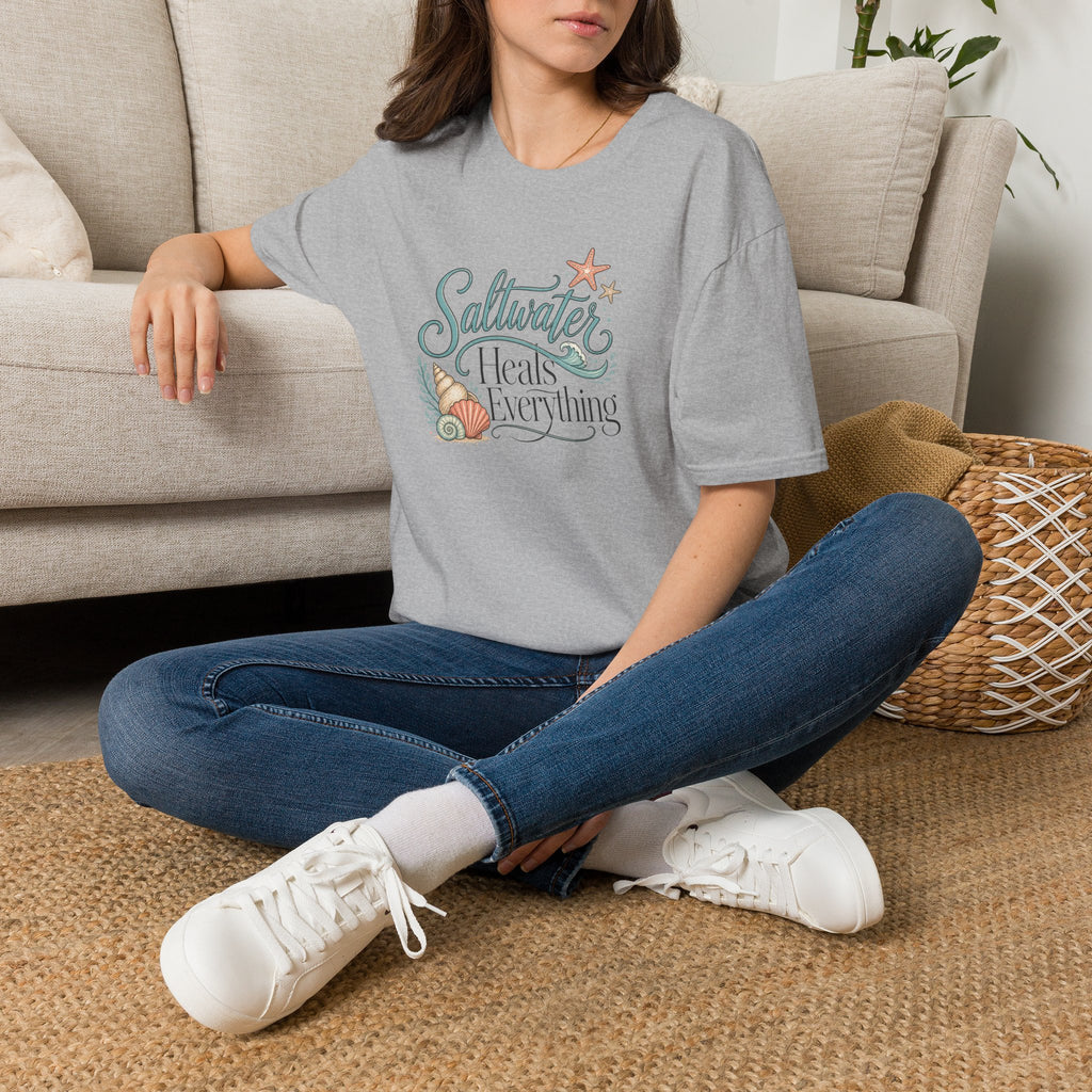 Saltwater Heals Everything T-Shirt | Beach Seashell Starfish Design