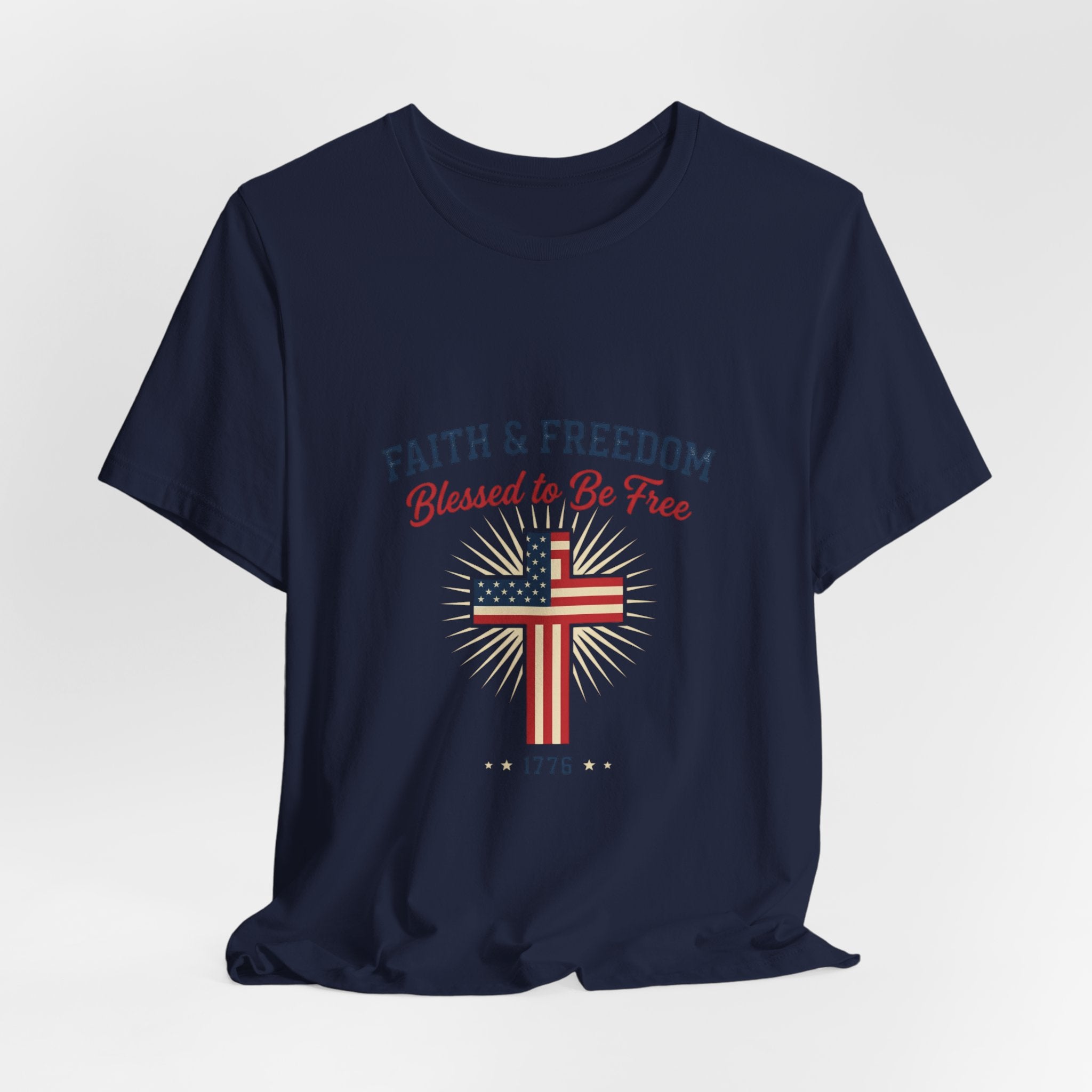 Faith & Freedom Tee — “Blessed to Be Free” American Flag Cross T-Shirt