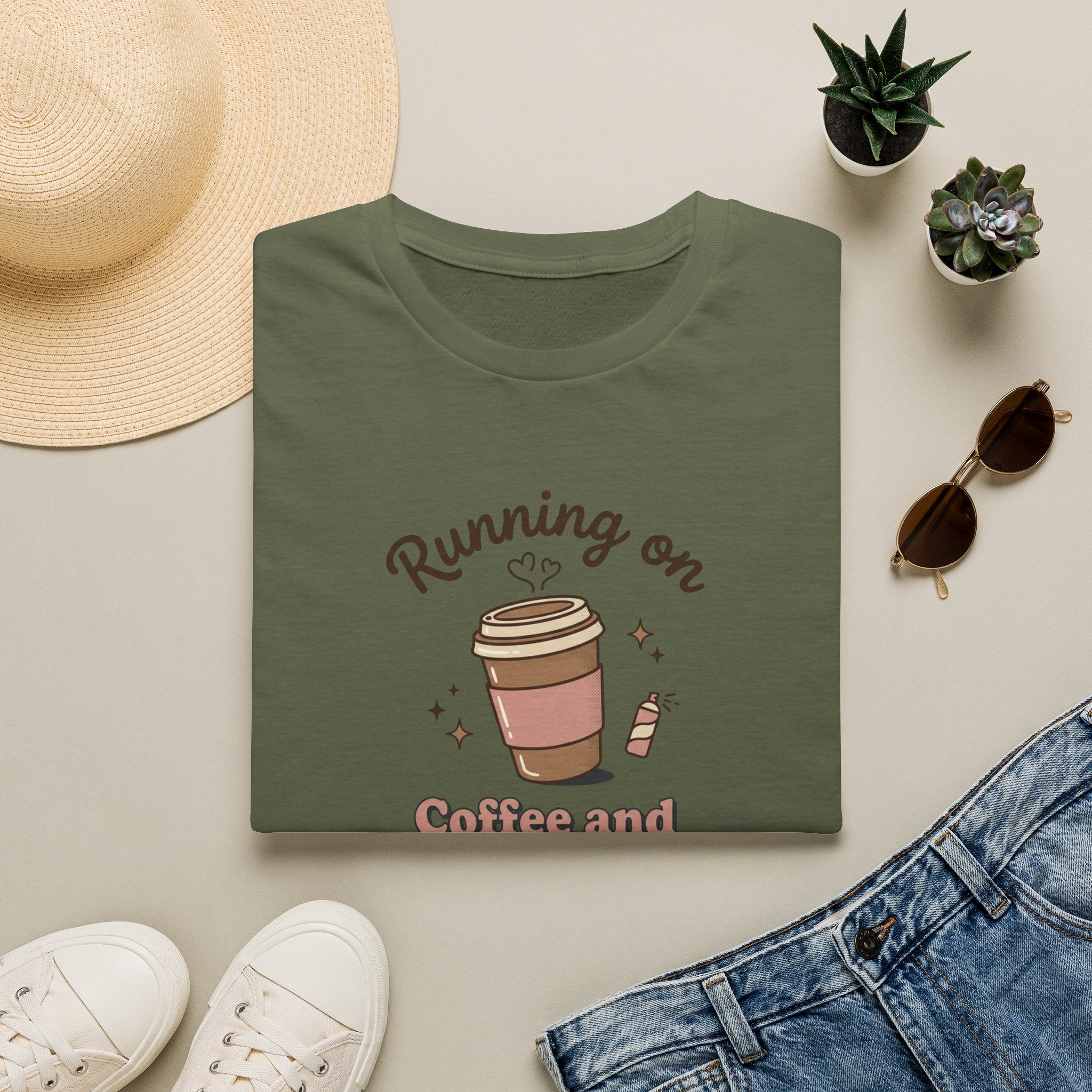 Running on Coffee and Dry Shampoo T-Shirt | Coffee Cup Graphic Tee