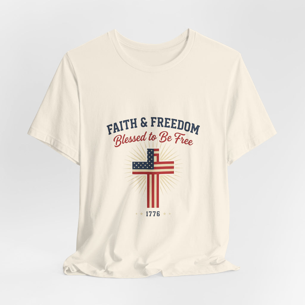 Faith & Freedom Tee — “Blessed to Be Free” American Flag Cross T-Shirt