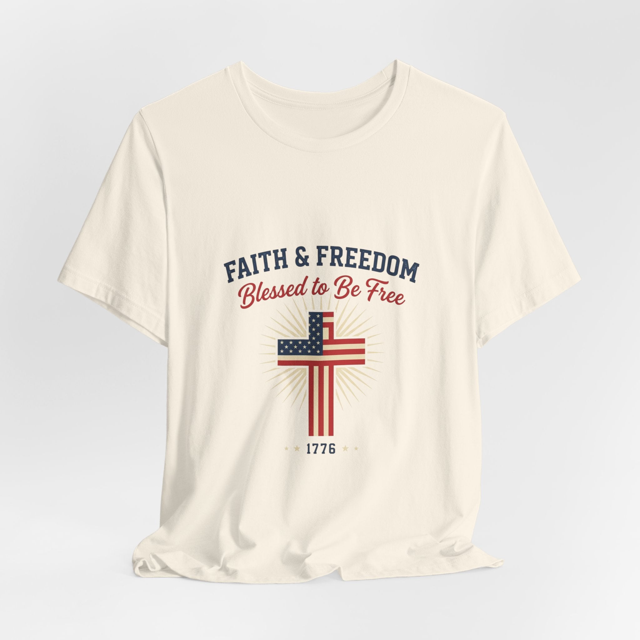 Faith & Freedom Tee — “Blessed to Be Free” American Flag Cross T-Shirt