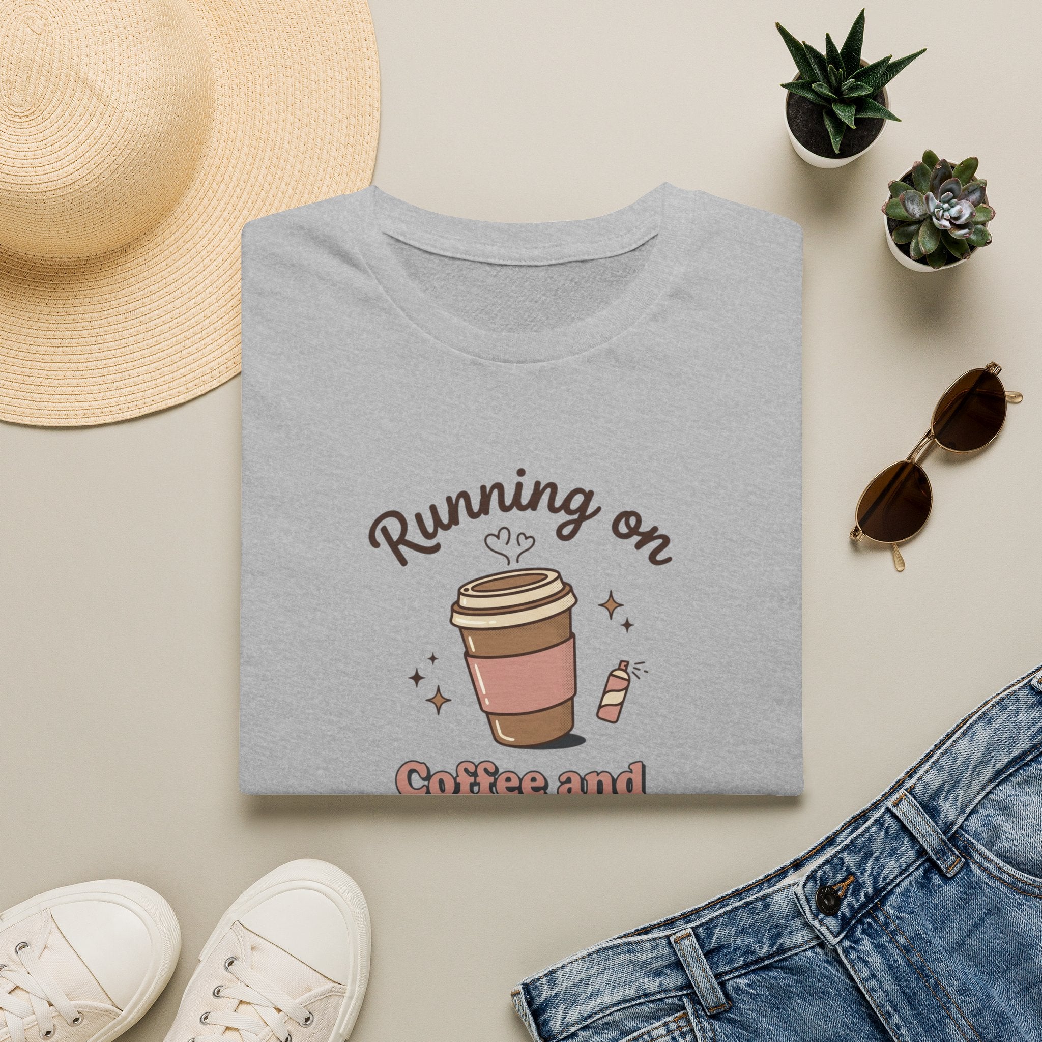 Running on Coffee and Dry Shampoo T-Shirt | Coffee Cup Graphic Tee