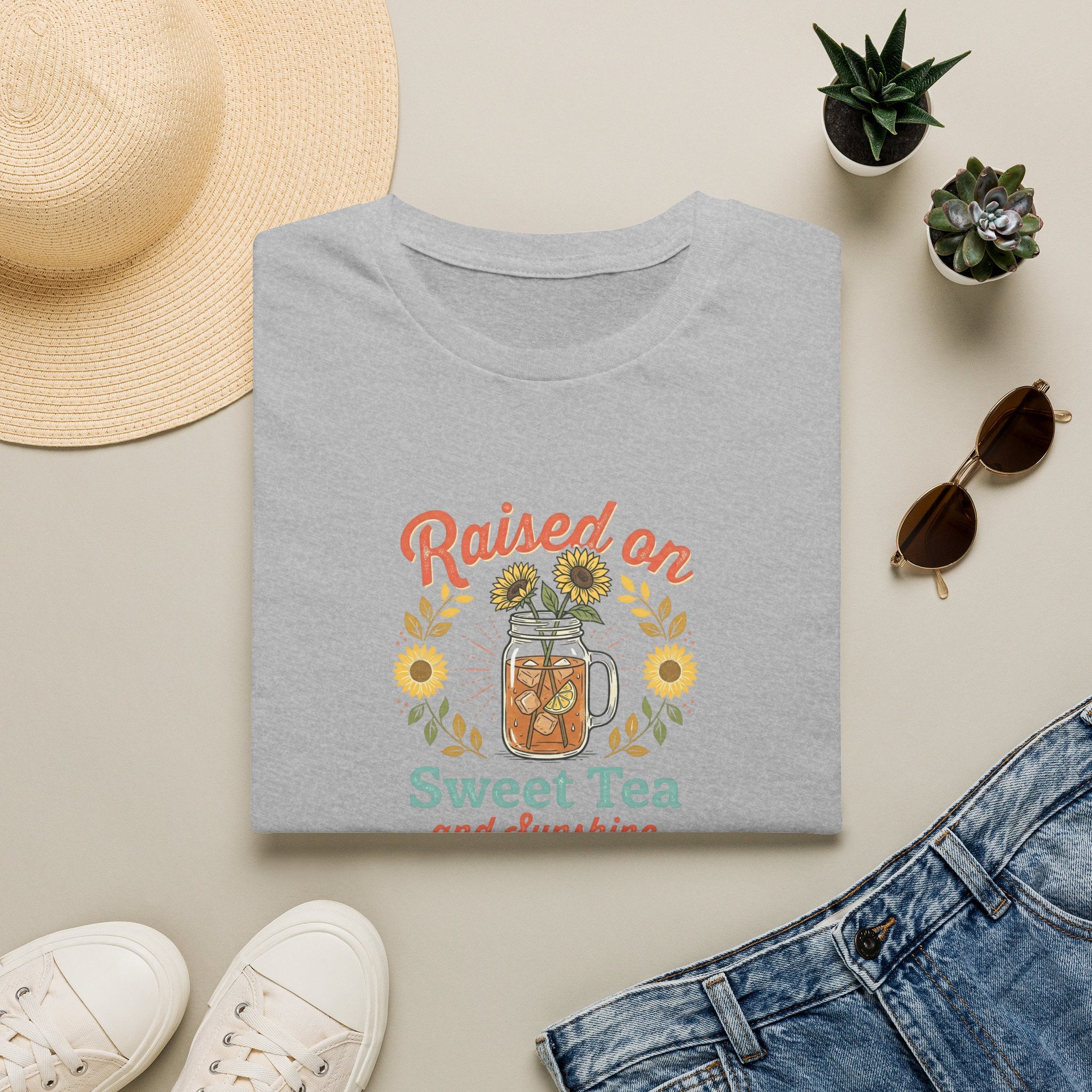 Raised on Sweet Tea graphic T-Shirt | Mason Jar Sunflower Southern