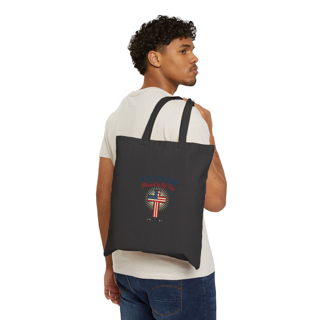 Faith & Freedom Cross Tote, patriotic faith-based vintage Americana, July 4th liberty l