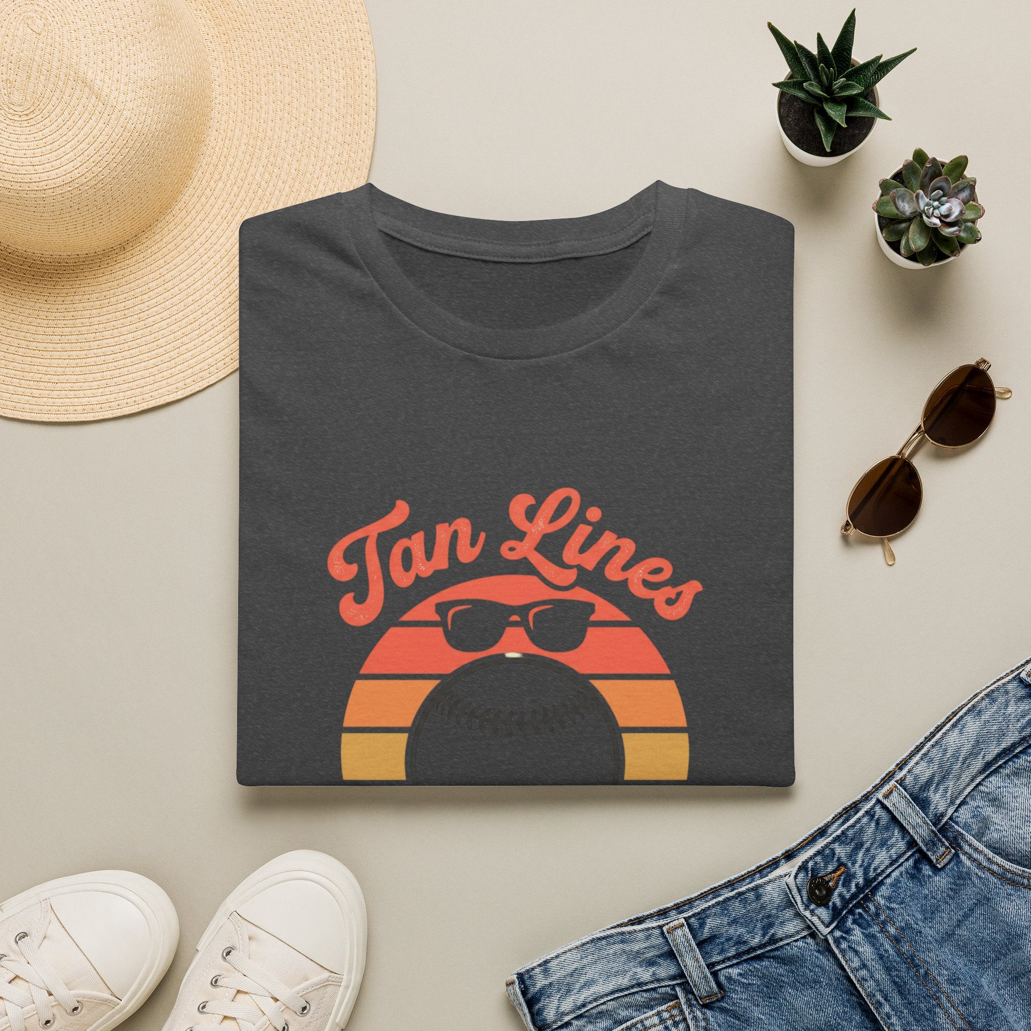 Tan Lines Baseball Graphic T-Shirt | Retro Sunset Ball Design