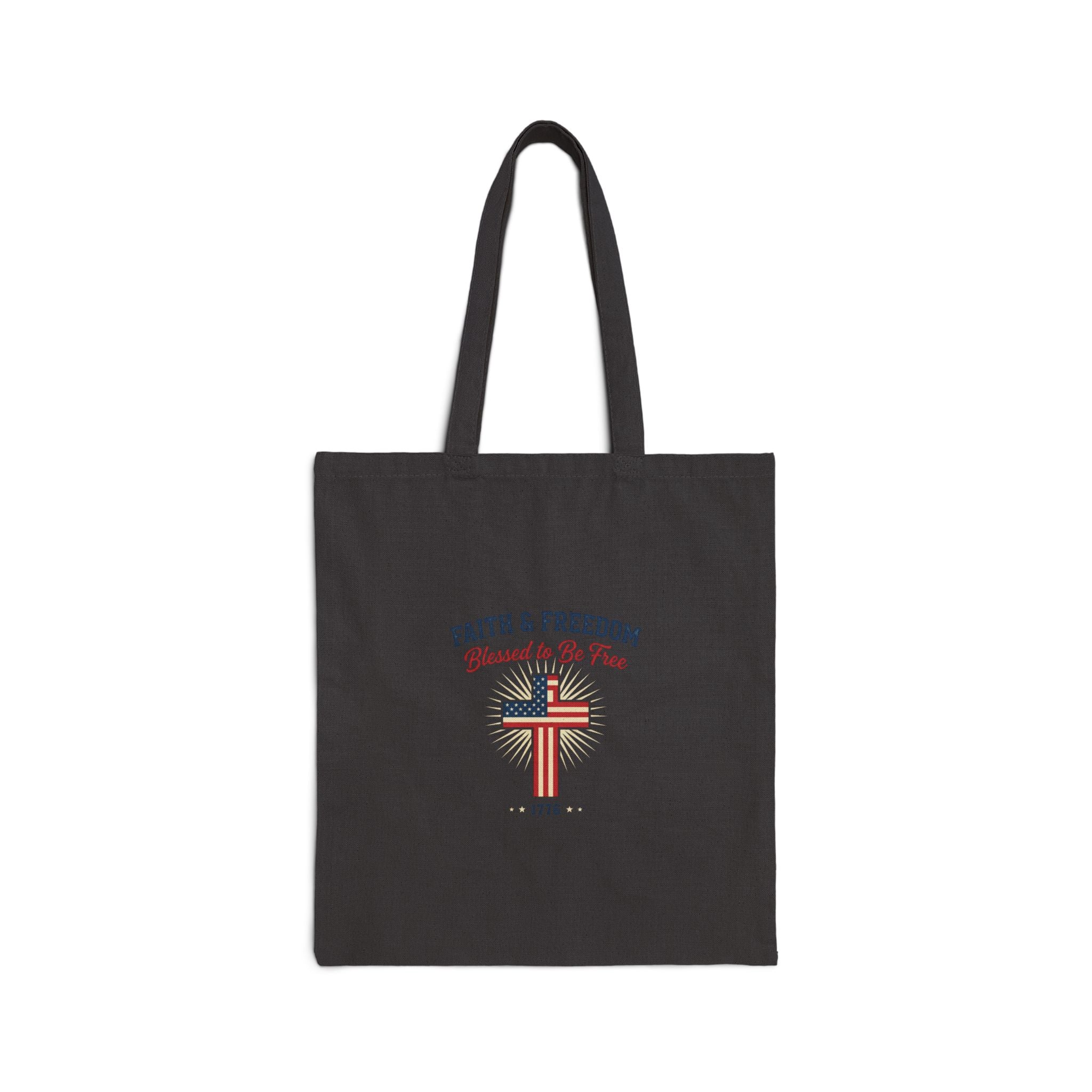 Faith & Freedom Cross Tote, patriotic faith-based vintage Americana, July 4th liberty l