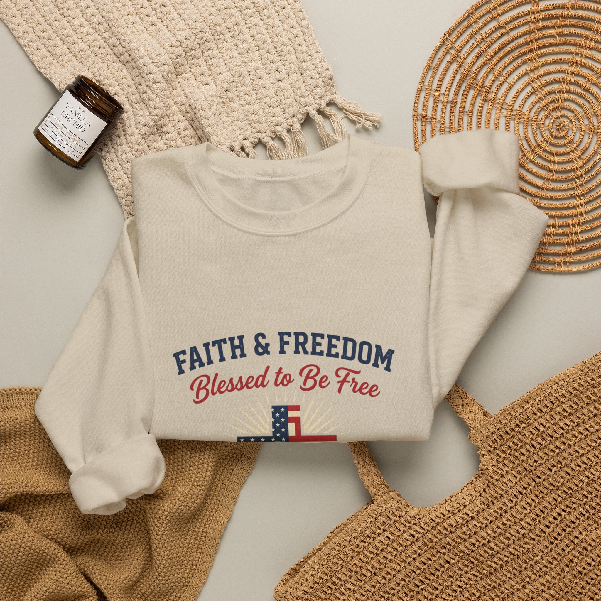 Faith & Freedom Cross Sweatshirt | patriotic, faith-based July 4th vintage Americana