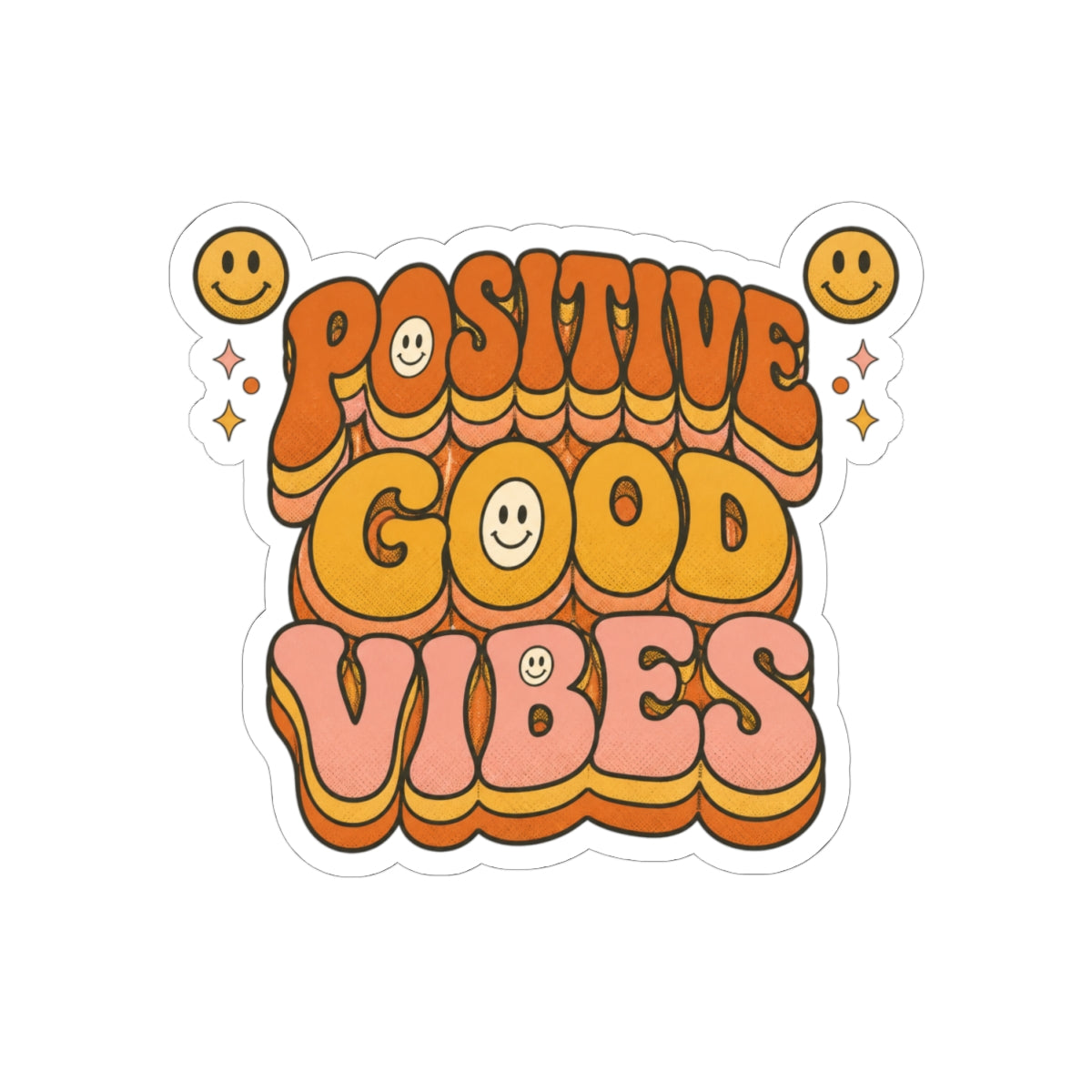 Positive Good Vibes Sticker | Retro Smiley Kiss-Cut Sticker