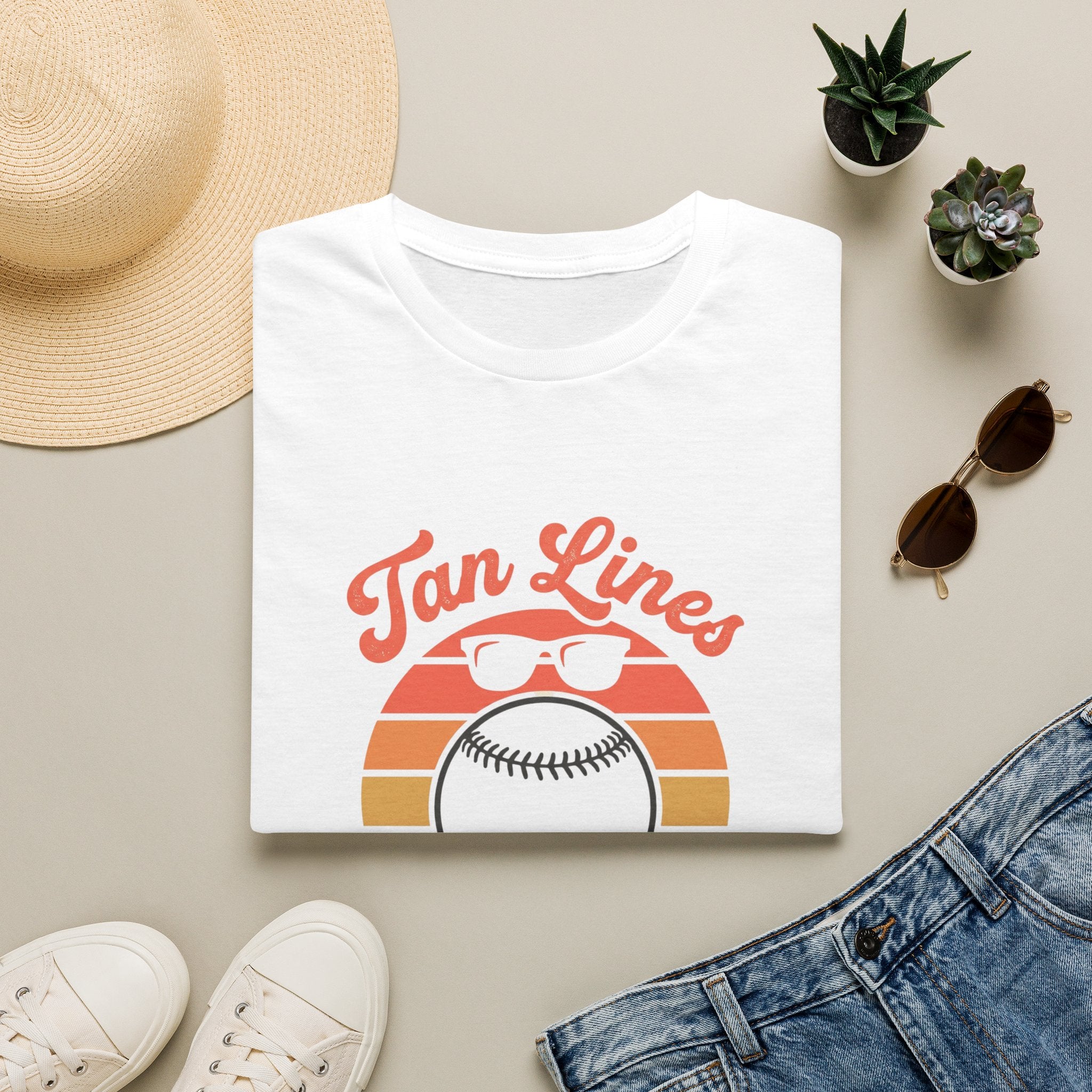 Tan Lines Baseball Graphic T-Shirt | Retro Sunset Ball Design