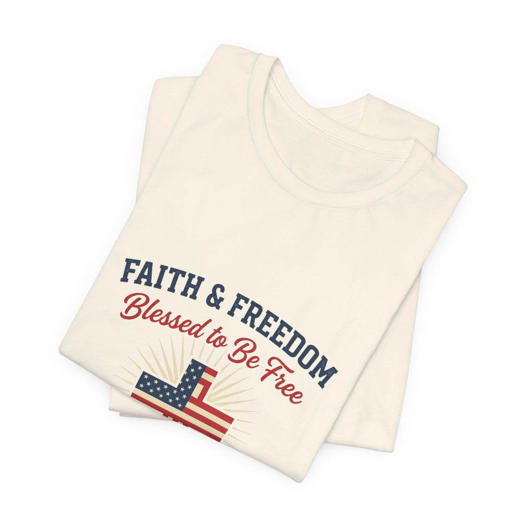 Faith & Freedom Tee — “Blessed to Be Free” American Flag Cross T-Shirt