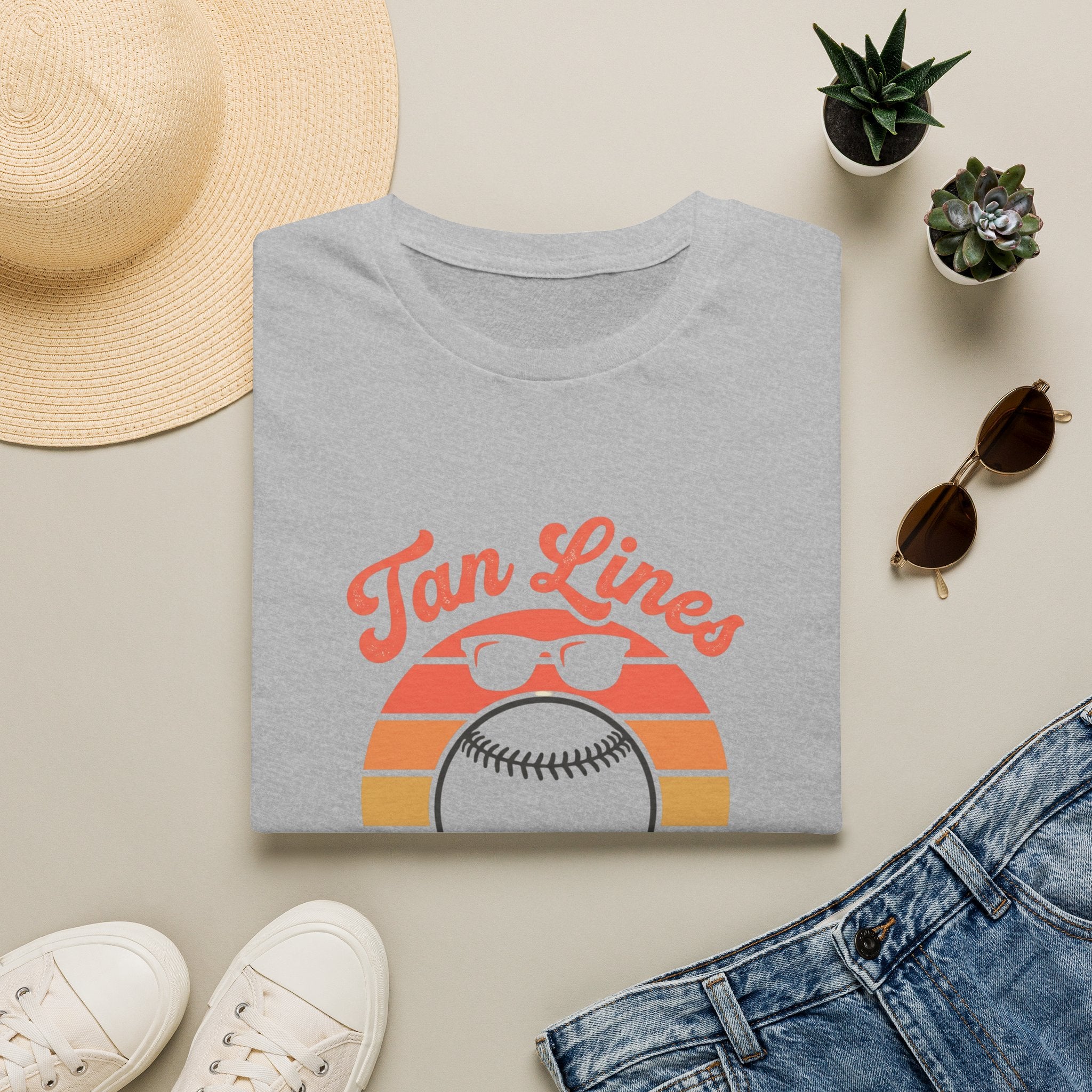 Tan Lines Baseball Graphic T-Shirt | Retro Sunset Ball Design
