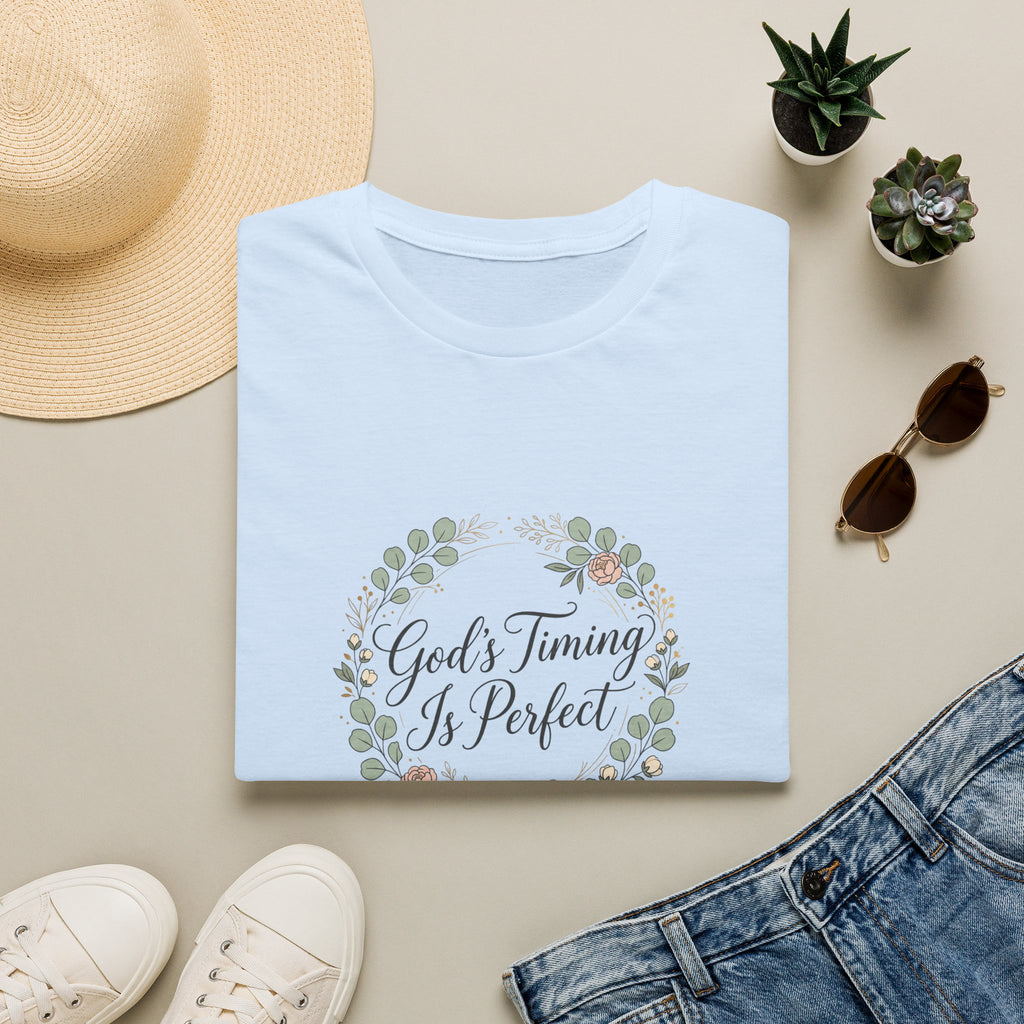 God's Timing Is Perfect T-Shirt | Floral Wreath Christian Faith Tee