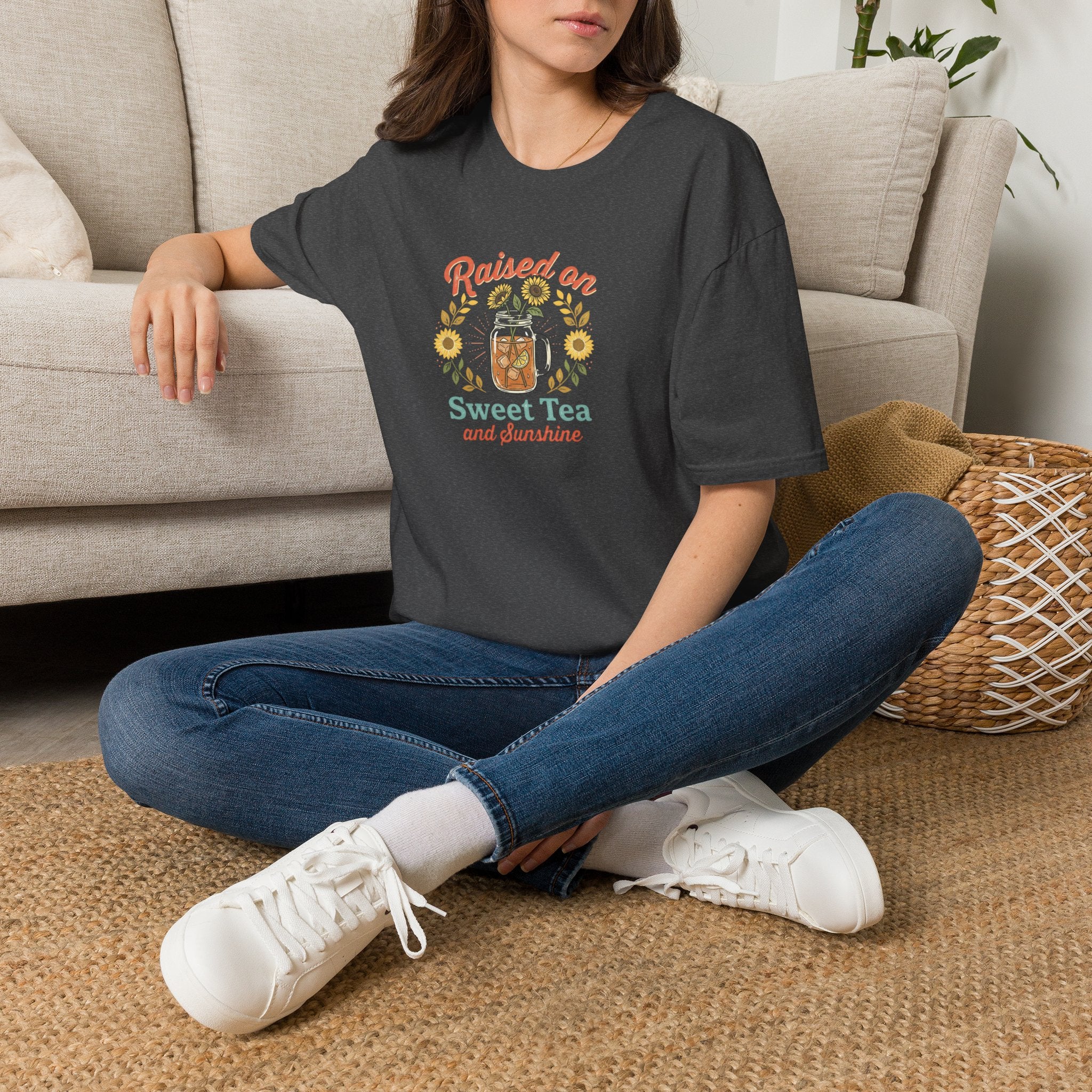 Raised on Sweet Tea graphic T-Shirt | Mason Jar Sunflower Southern
