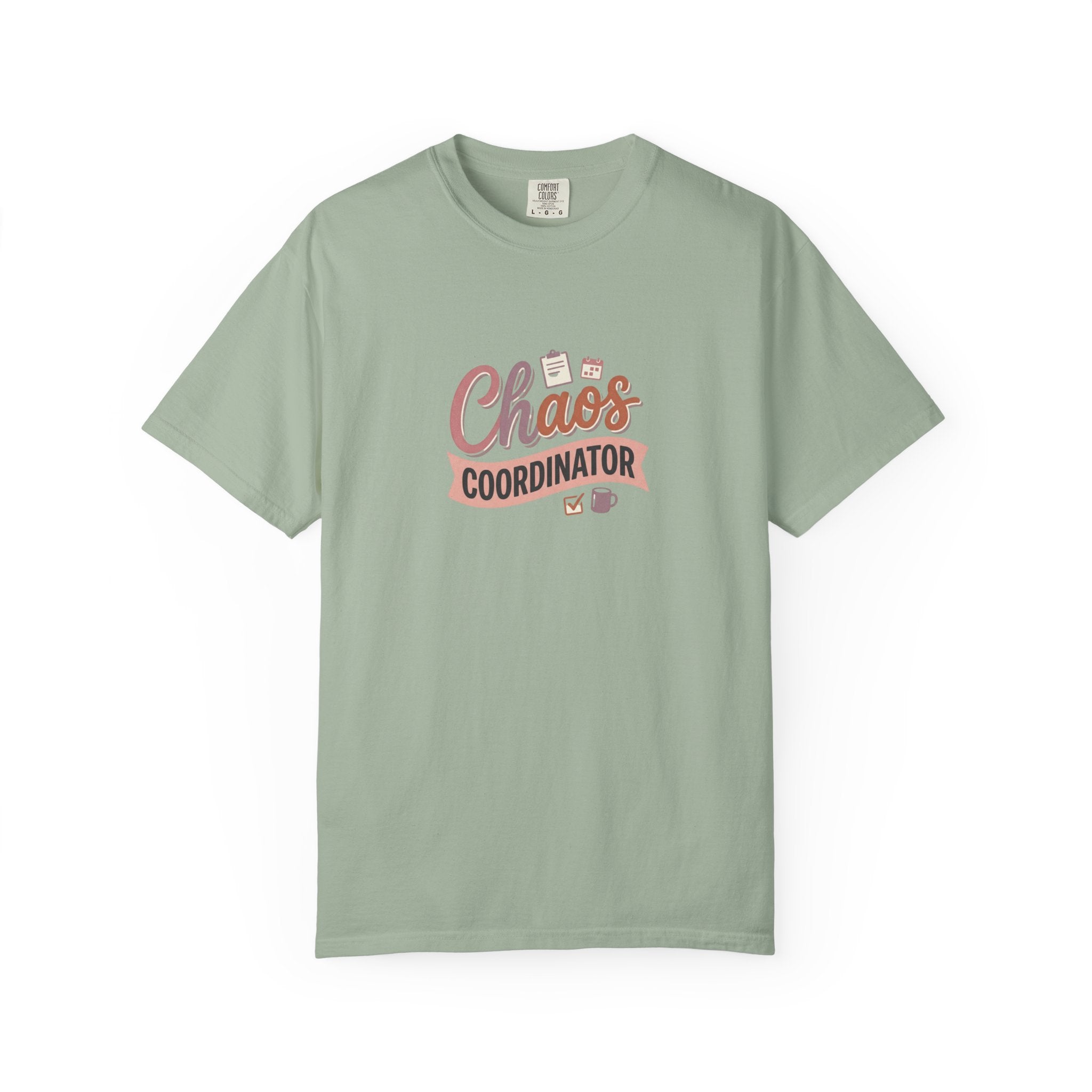 Chaos Coordinator T-shirt | Script lettering, coffee icons, playful design