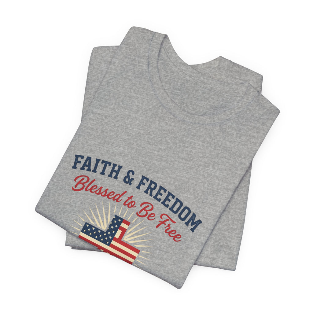 Faith & Freedom Tee — “Blessed to Be Free” American Flag Cross T-Shirt