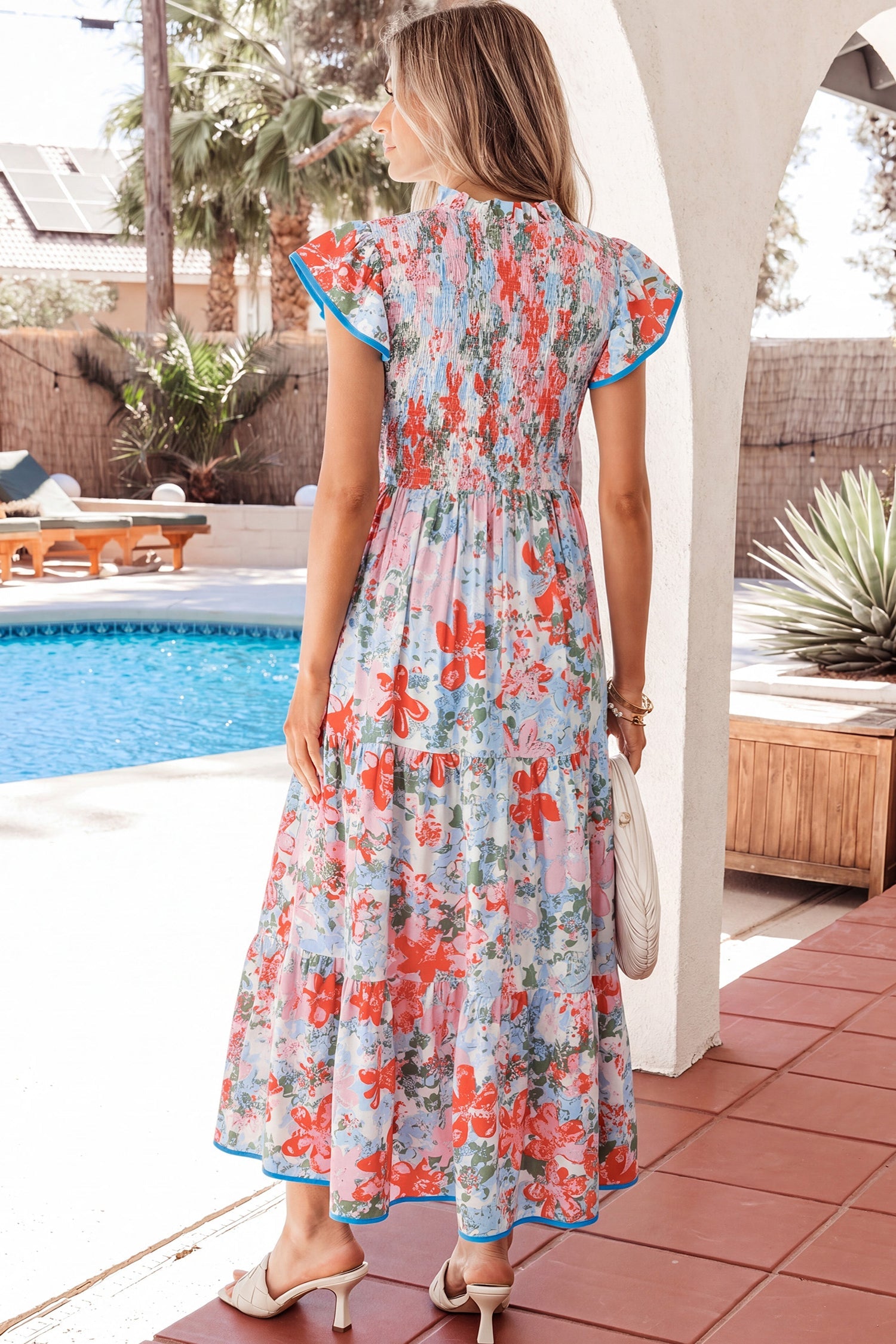 Nina Flutter Sleeve Long Dress