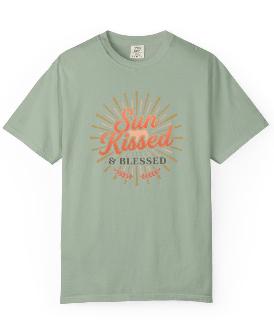Sun Kissed & Blessed T-shirt | Vintage Sunburst Script Tee