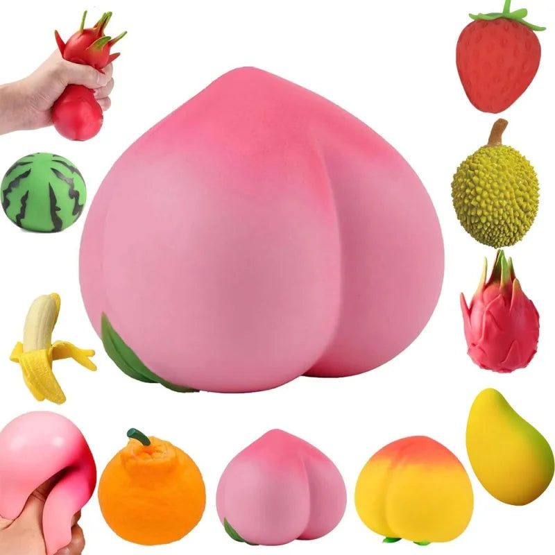 Fruit Squishy Toys Realistic Strawberry Dragon Fruit Peach Durian Mango Squeeze Ball Soft Fidget Stress Relief for Adults Kids