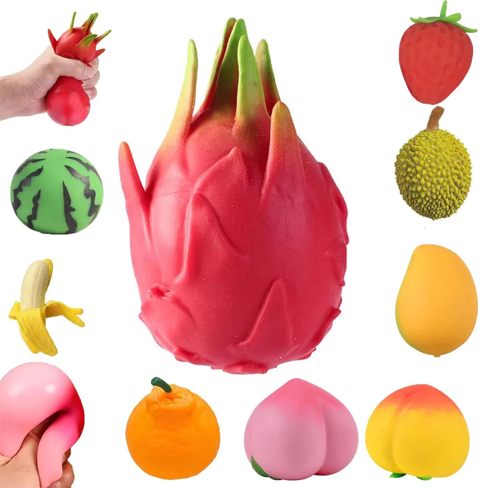 Fruit Squishy Toys Realistic Strawberry Dragon Fruit Peach Durian Mango Squeeze Ball Soft Fidget Stress Relief for Adults Kids