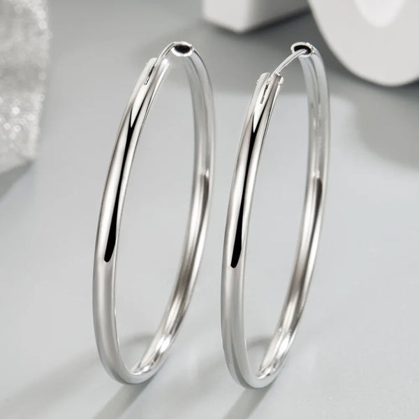 925 Sterling Silver 3MM Thick 3/4/5/6CM Hoops Earrings For Women