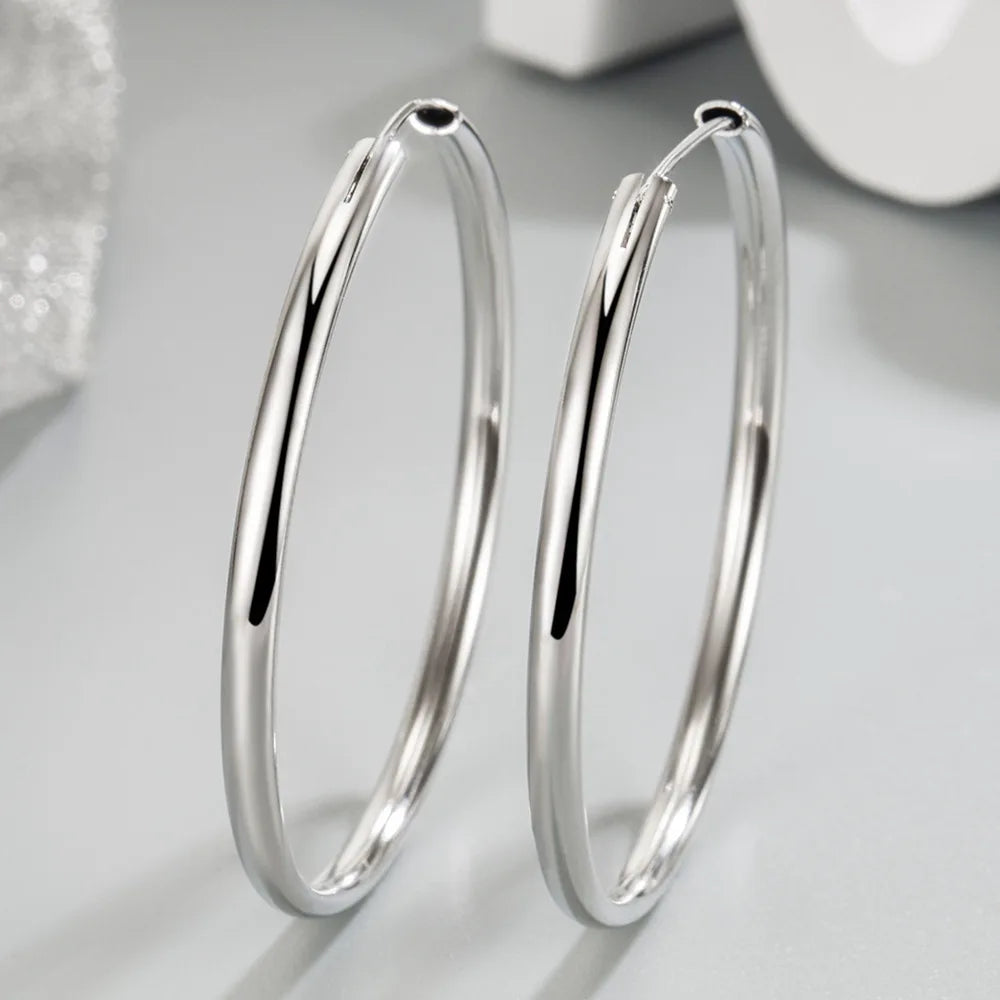 925 Sterling Silver 3MM Thick 3/4/5/6CM Hoops Earrings For Women