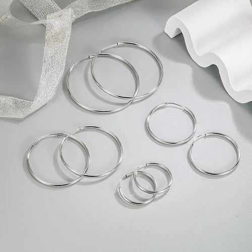 925 Sterling Silver 3MM Thick 3/4/5/6CM Hoops Earrings For Women